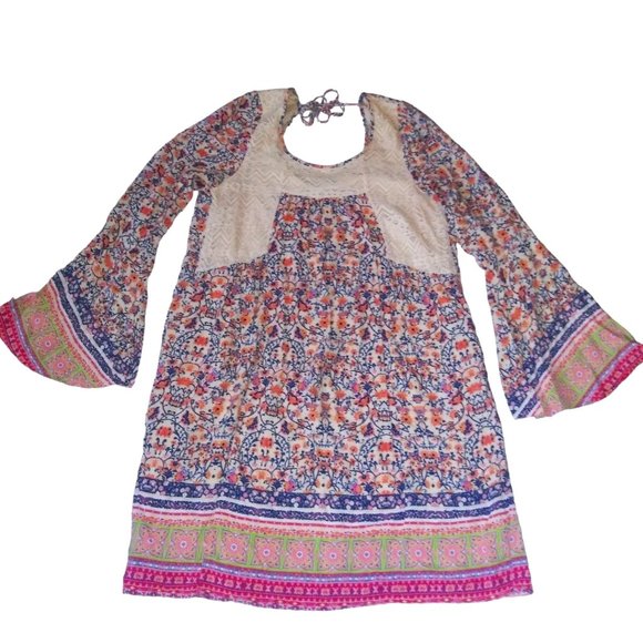 Allison Brittney Boho Floral Print Midi Dress Tunic Women's Size Medium - Picture 1 of 15